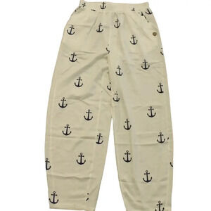 New Noracora Women's Anchor Elastic Waist Lounge Pants‎ White/Navy Blue XXL